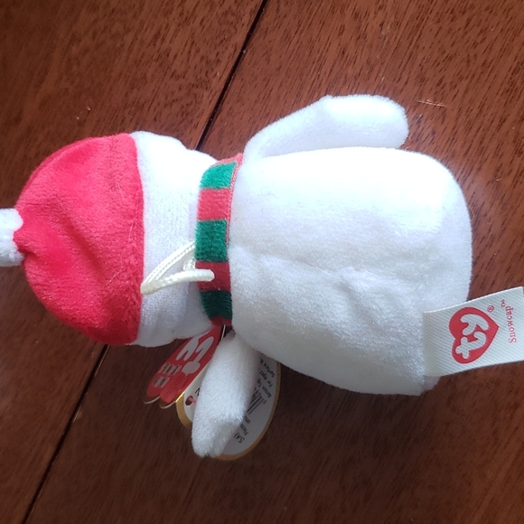 2 TY JINGLE BEANIES Angle Bear Herald White Snowman  snowcap with tags ornaments - Picture 4 of 10